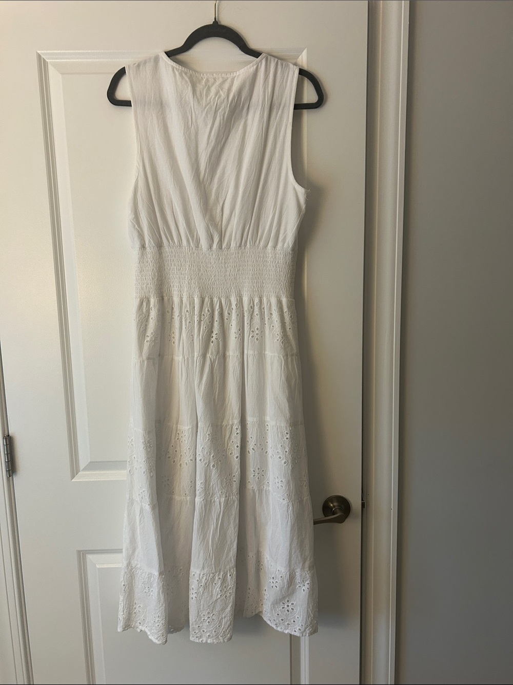 Women's White Eyelet V-Neck Maxi Dress - Picture 2 of 3